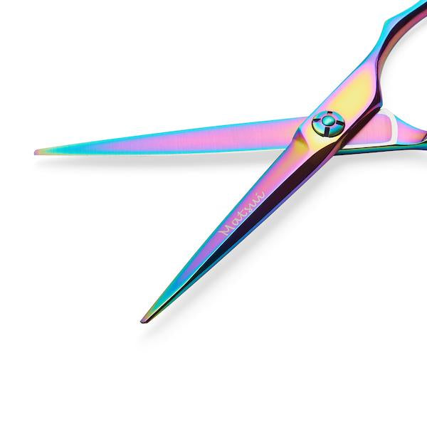 Linkshand Matsui Regenbogen Offset Friseur- und Modellierschere im Set